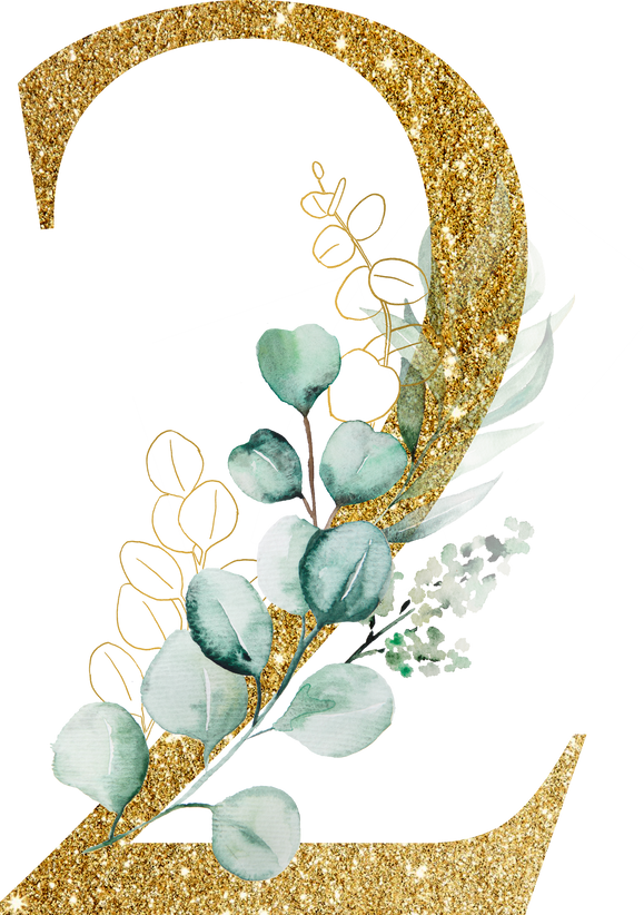Golden Number Two with Flowers